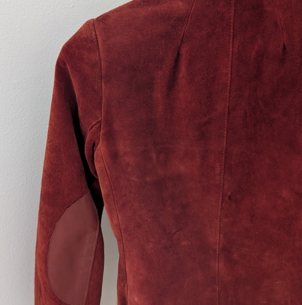 Vintage Authentic Leather Suede Collared Button Down Blazer In Rust/Burnt Orange - Picture 7 of 9